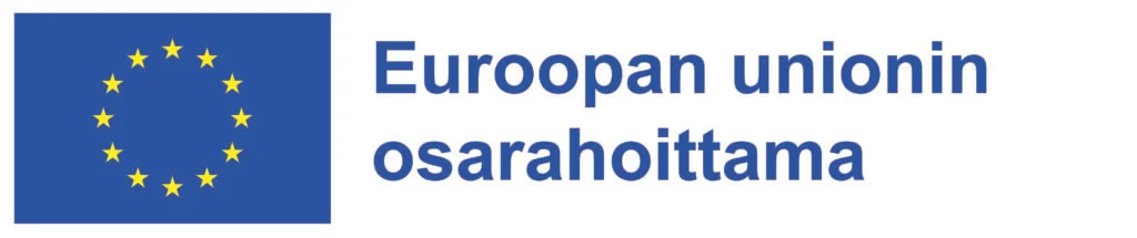 EU-lippulogo, jossa keltaisia tähtiä sinisellä pohjalla ja joiden vieressä teksti Euroopan unionin osarahoittama.